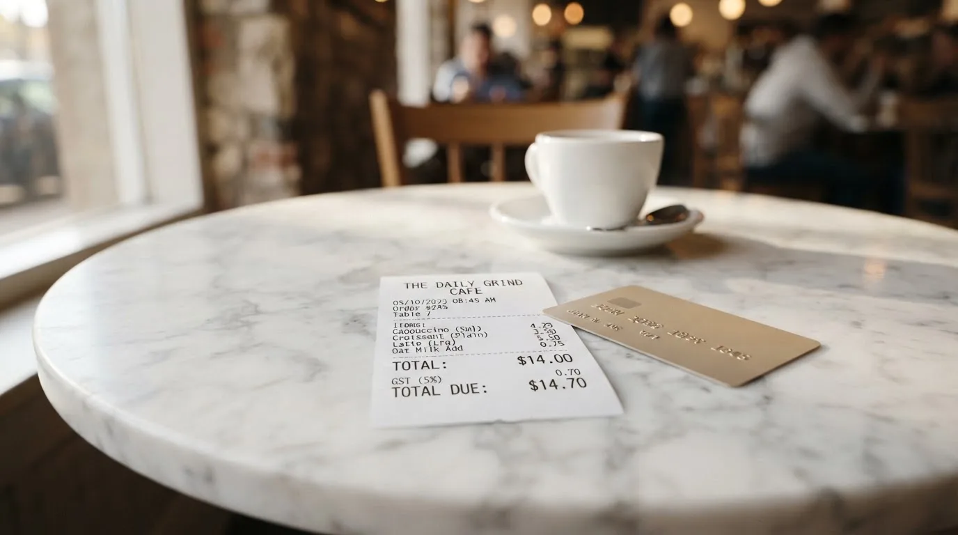 A receipt and a card on a café table