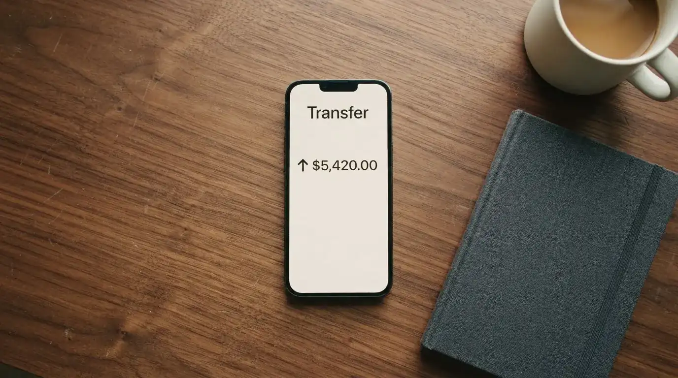 A phone showing a stablecoin transfer screen