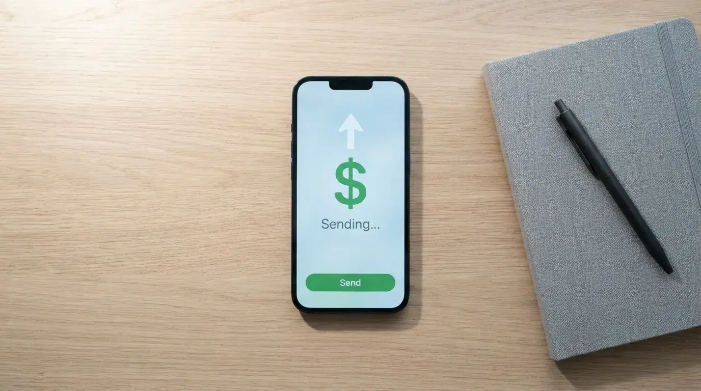 A phone showing a stablecoin transfer screen
