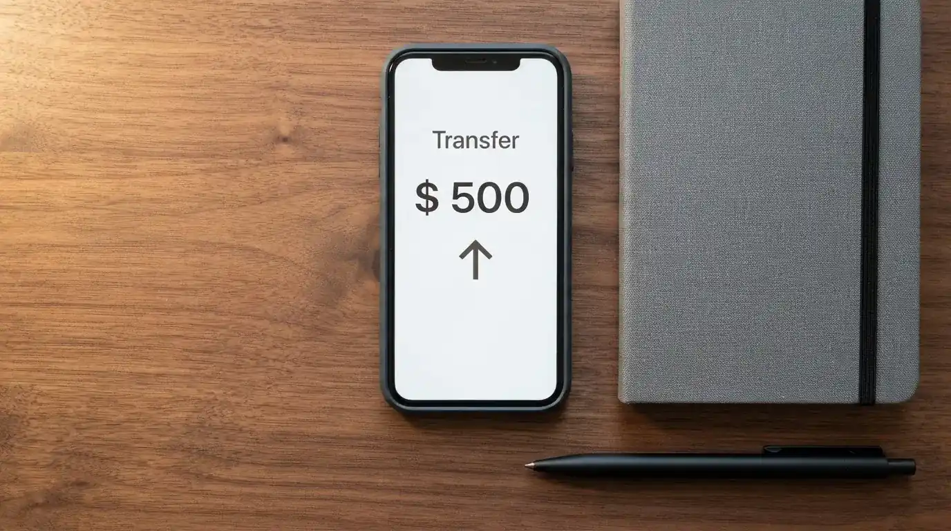 A phone showing a stablecoin transfer screen