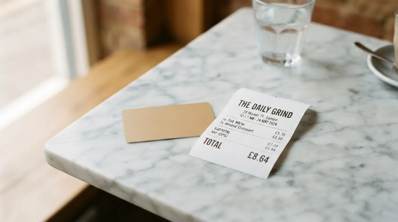 A receipt and a card on a café table