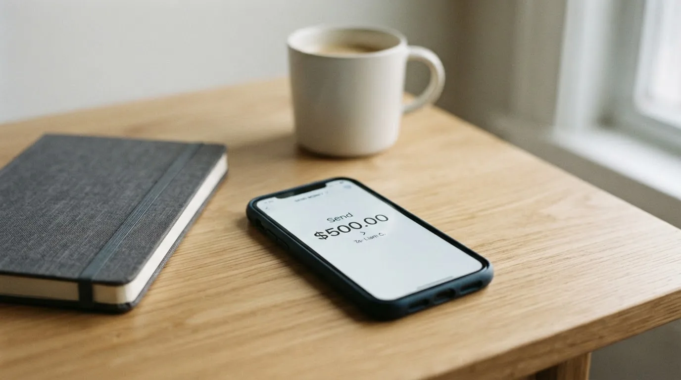 A phone showing a stablecoin transfer screen