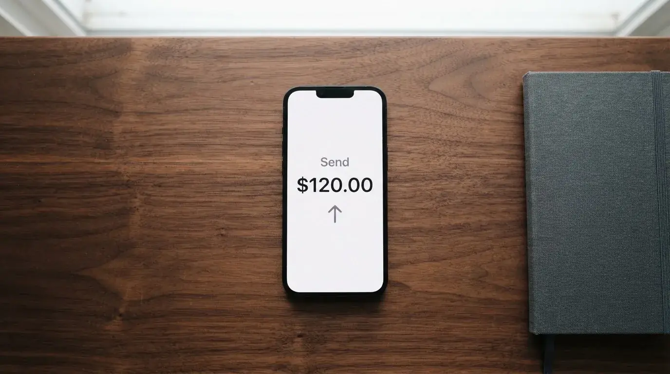 A phone showing a stablecoin transfer screen