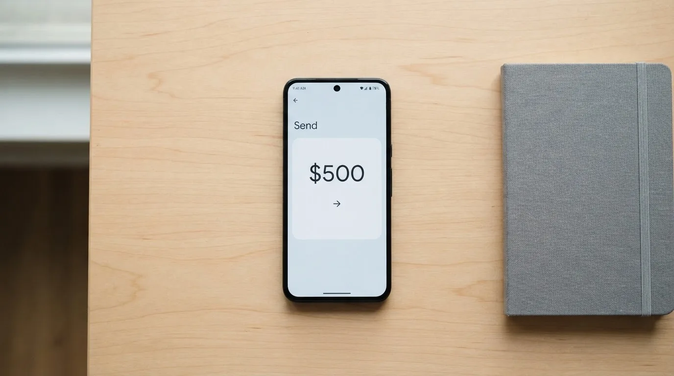 A phone showing a stablecoin transfer screen