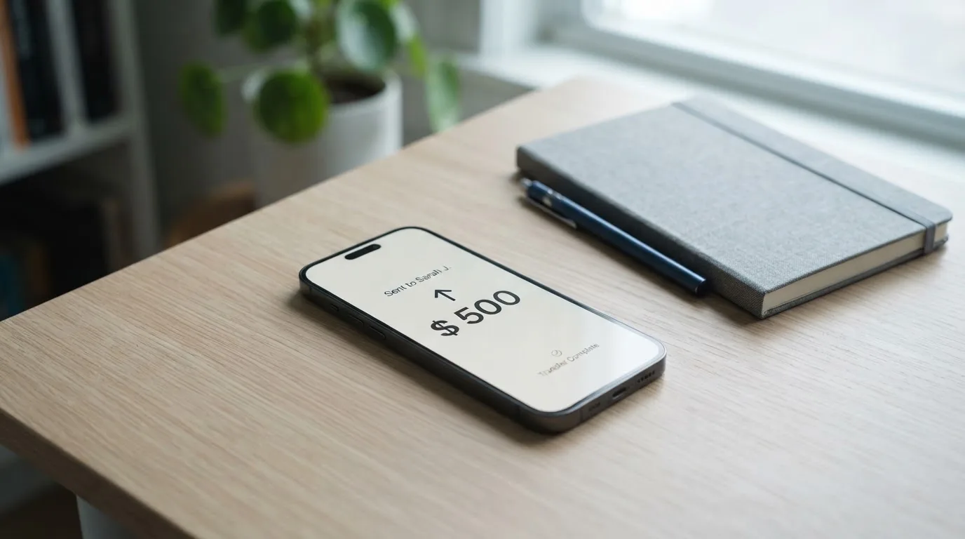 A phone showing a stablecoin transfer screen