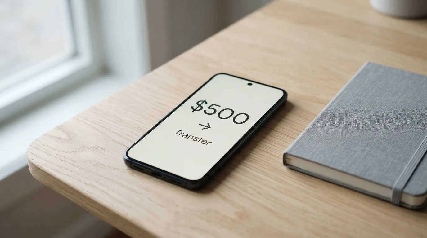 A phone showing a stablecoin transfer screen