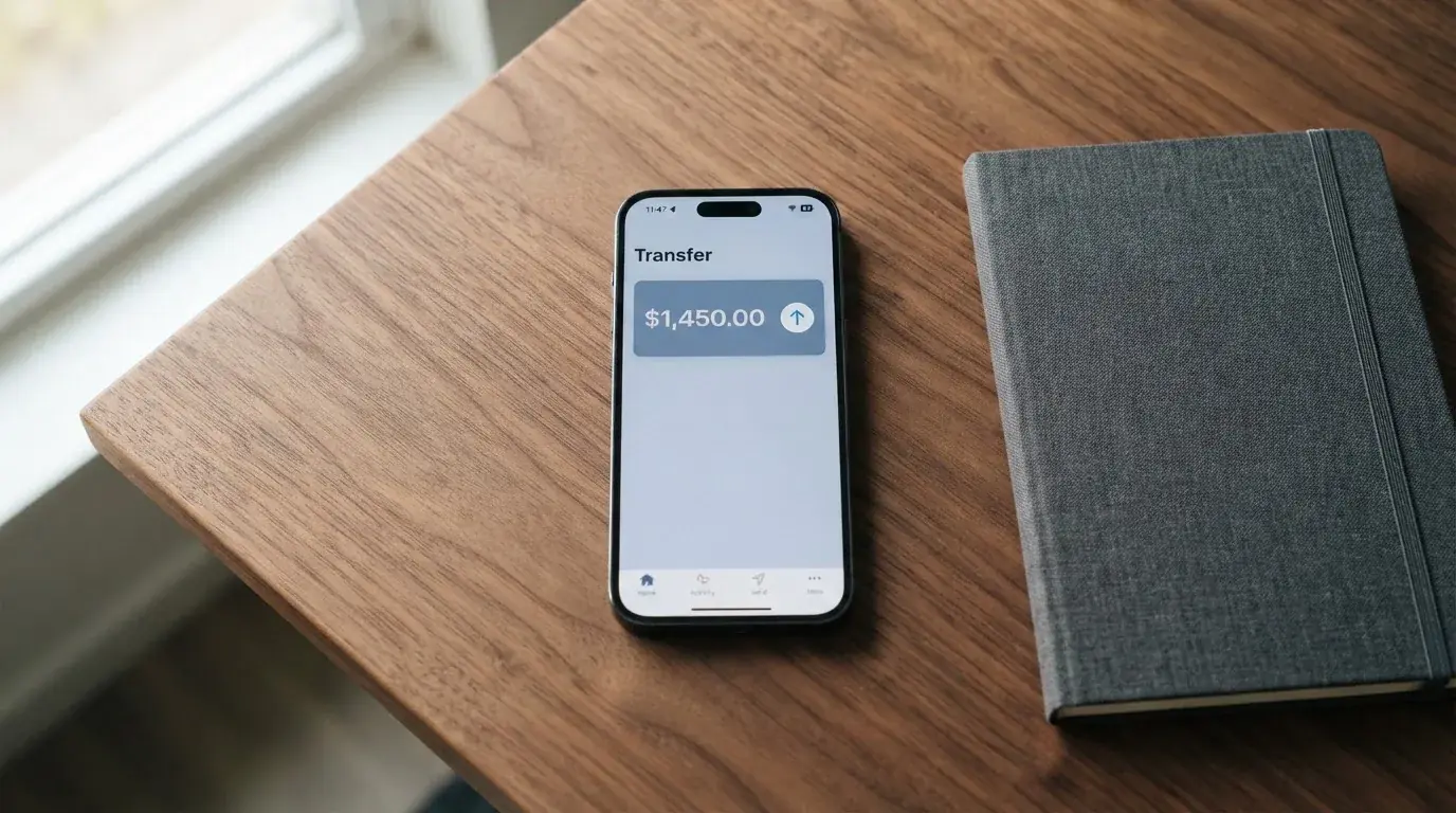 A phone showing a stablecoin transfer screen