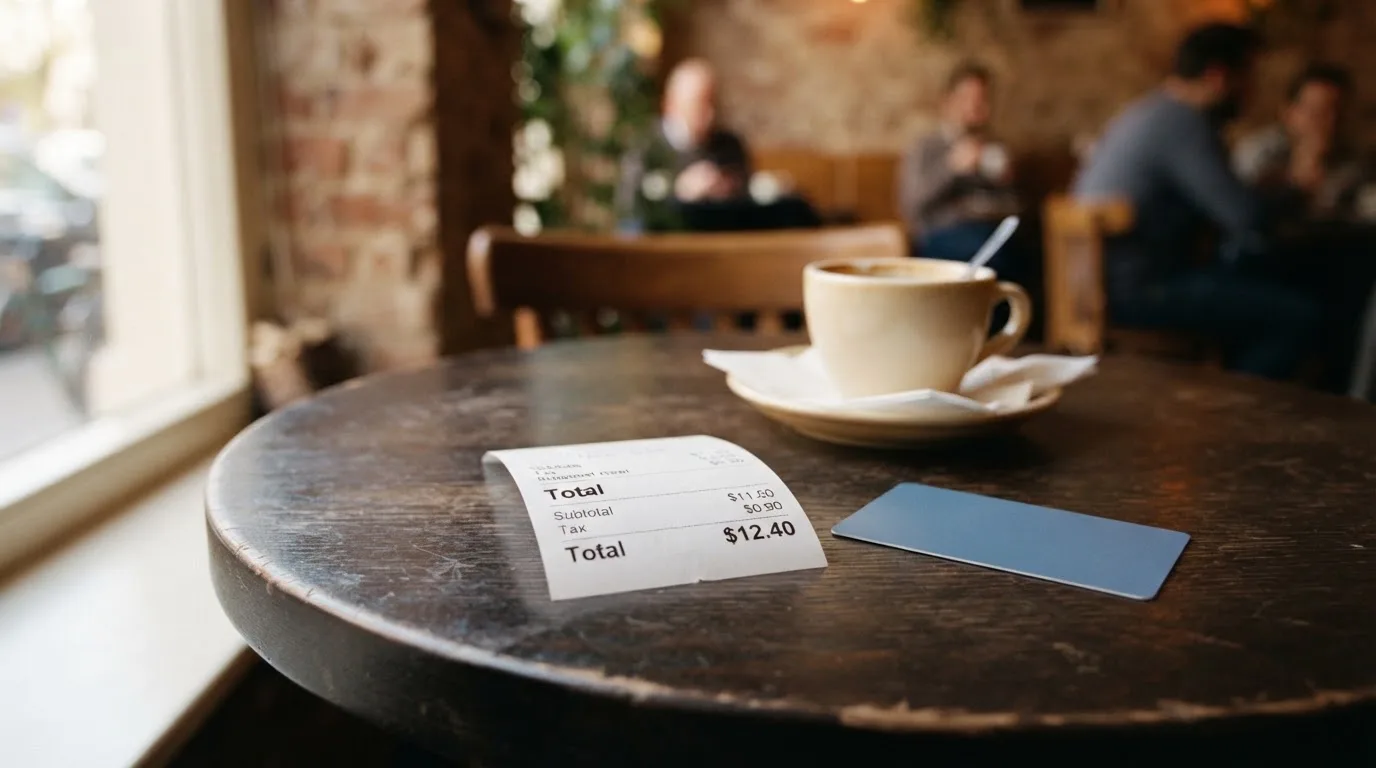 A receipt and a card on a café table