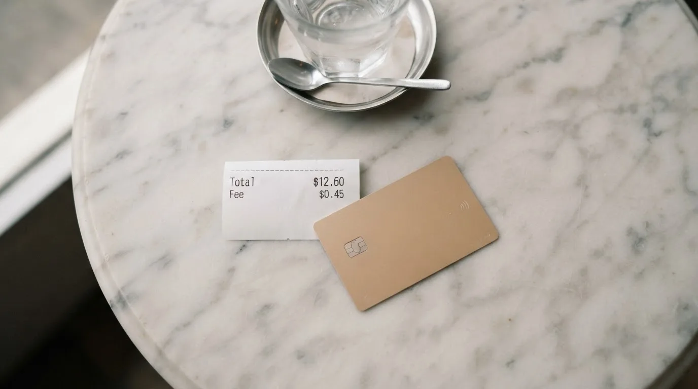 A receipt and a card on a café table