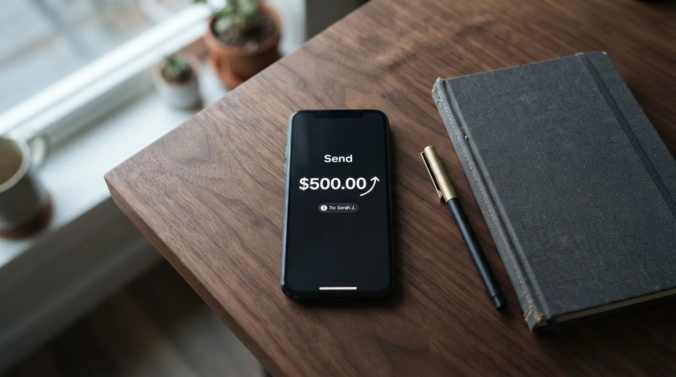 A phone showing a stablecoin transfer screen