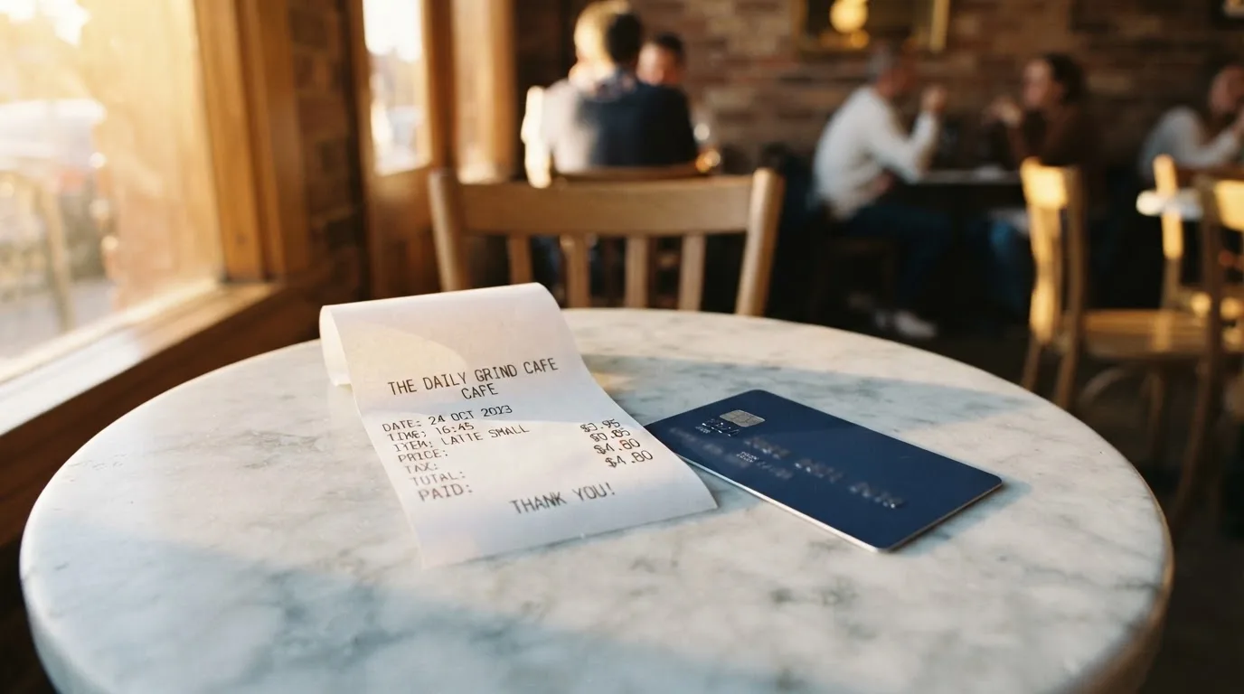 A receipt and a card on a café table